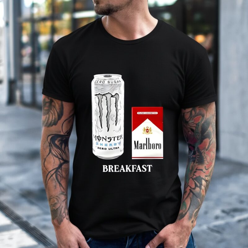 Breakfast White Monster and Marlboro Red Cigarette_T-Shirt