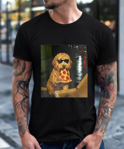 Goldendoodle eating pizza holding glasses meme_T-Shirt